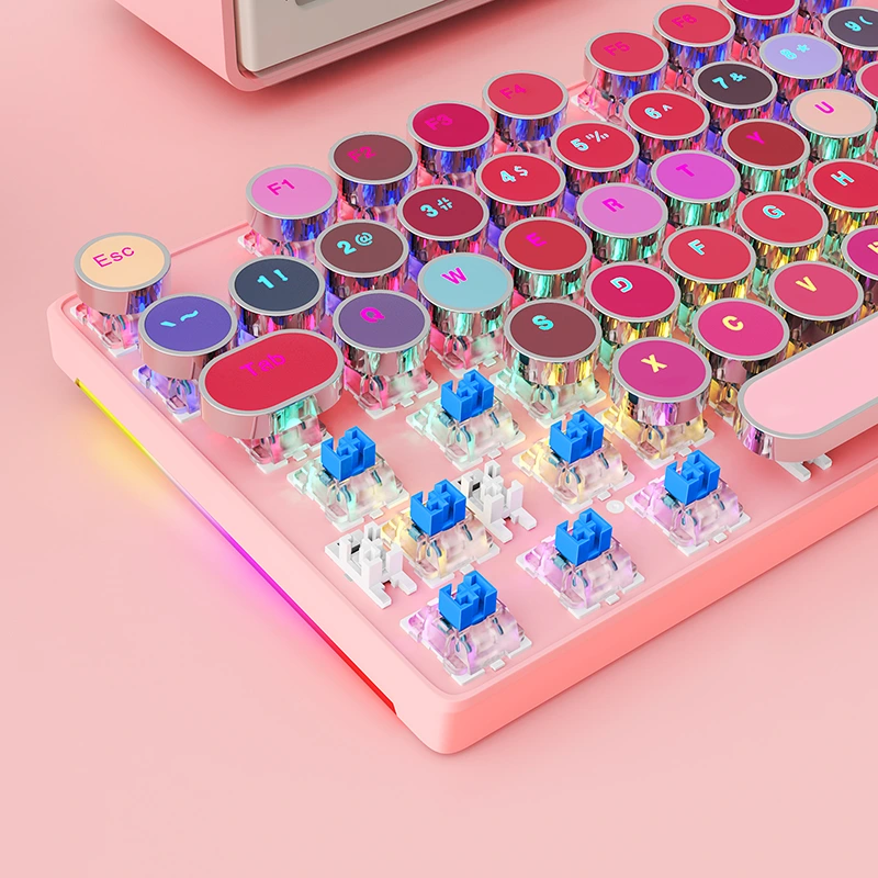 104 Tombol Keyboard Mekanis Mesin Ketik Pelangi Retro