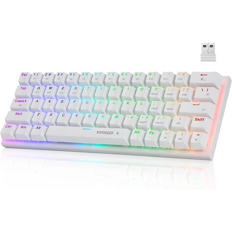 63 Tombol RGB Keyboard Gaming Mekanis nirkabel BT 2.4GHz tipe-c