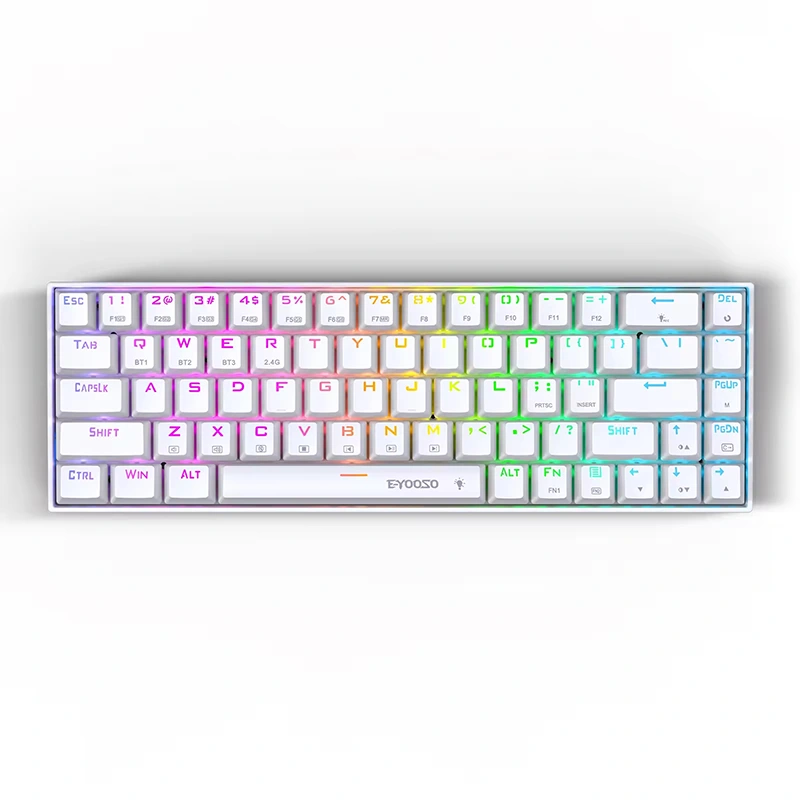 Keyboard Gaming mekanis BT 2.4GHz nirkabel RGB 68 tombol