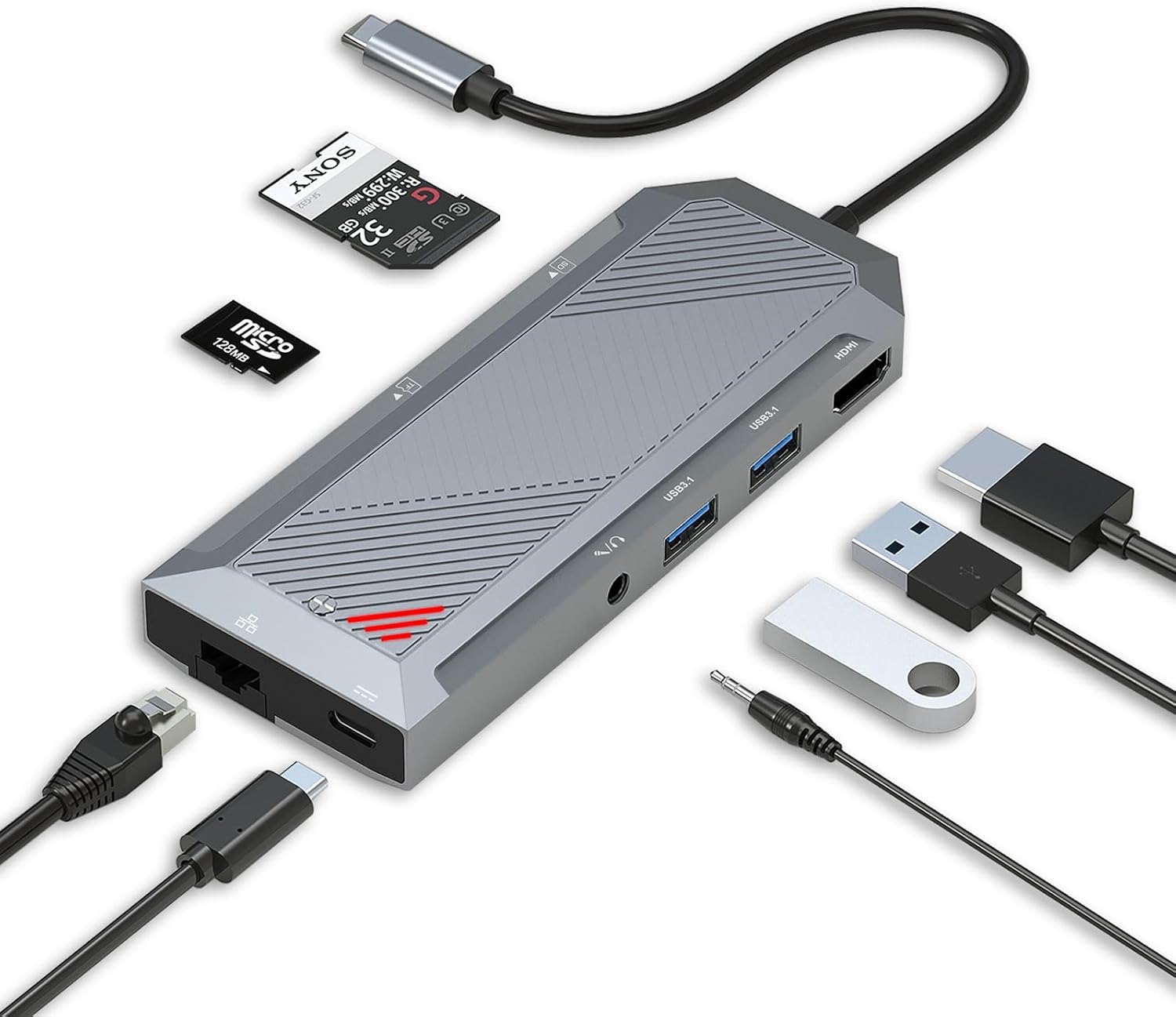 Hub USB-C 9-in-1 dengan Penutup SSD untuk M.2 NVMe 4K 60Hz HDMI Splitter