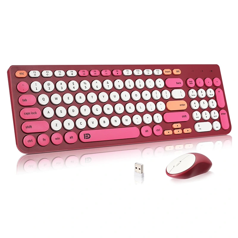 Keyboard nirkabel dan kombo mouse dengan keycaps bundar 2.4GHz